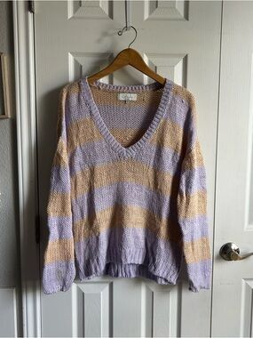 Revolve / L'ACADEMIE ribbed loose knit oversized striped vneck sweater